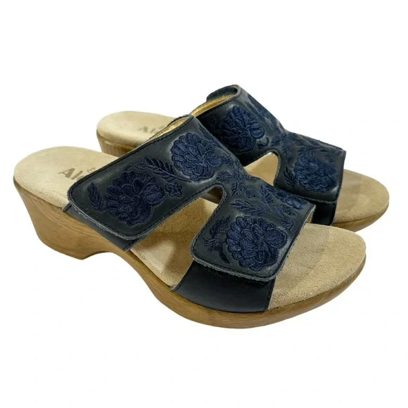 Alegria Blue Slide Sandals with Floral Pattern - Picture 1 of 10